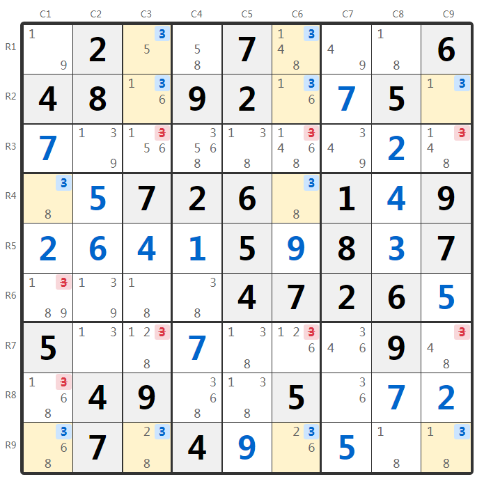 Ejemplo de técnica Jellyfish en Sudoku