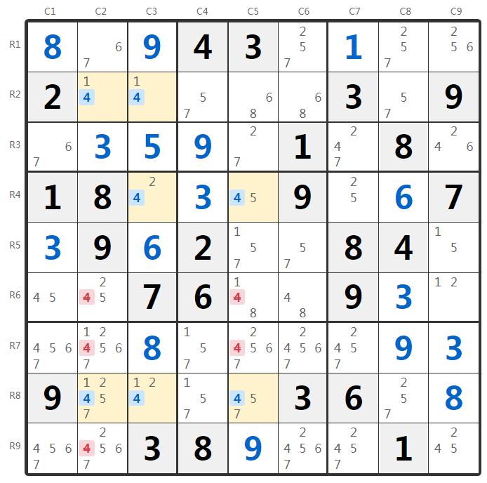 Ejemplo de técnica Swordfish en Sudoku