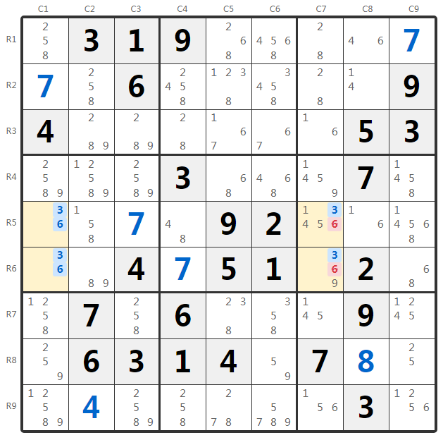 Ejemplo de Unique Rectangle Tipo 4